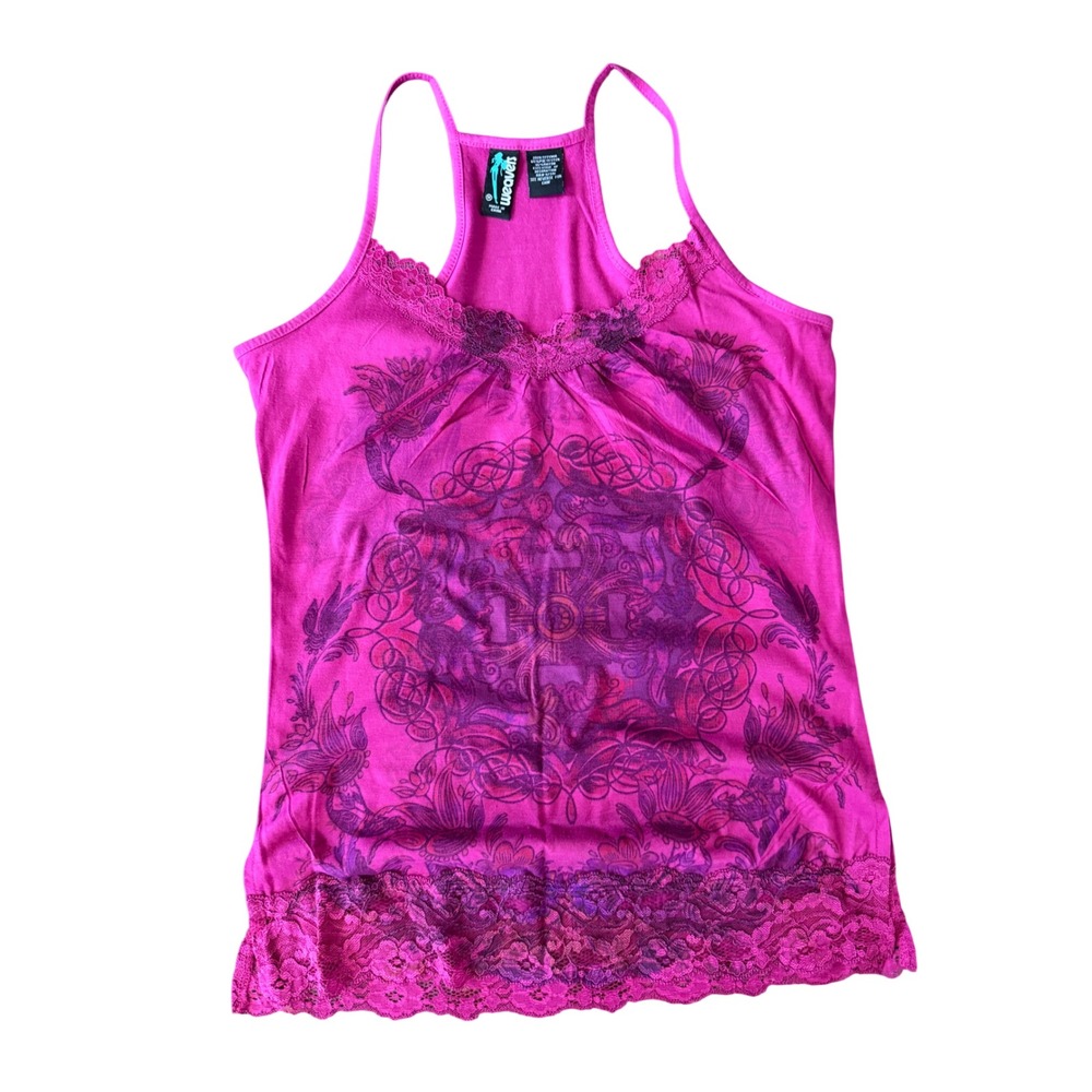 Weavers Women's M Pink Purple Lace Trim Y2K Racerback Tank Top |SKU 1072